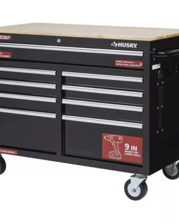 46 in. W x 24 in. D 9-Drawer Gloss Black Deep Tool Chest Mobile Workbench
