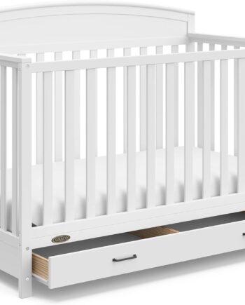 5-in-1 Convertible Baby Bed (with drawers, white) - Green Guardian Gold Certification, built-in baby bed storage drawer, convertible to toddler bed, day bed and full-size bed