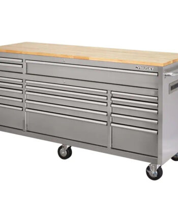 72 in 18-Drawer 24 in. D Mobile Workbench with Solid Wood Top Stainless Steel