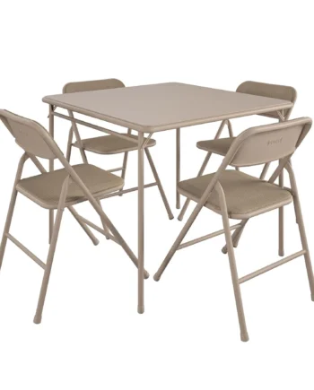 COSCO 5-Piece Folding Dining Set with Card Table and 4 Fabric Padded Chairs, Tan