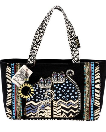 Laurel Burch Medium Tote with Zipper Top Spotted Cats