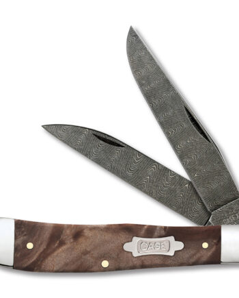 Case XX Ladder Damascus Burl Maple Trapper Folding Knife CA15090