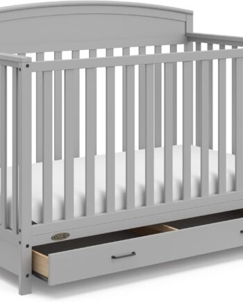 5-in-1 Convertible Baby Bed (with drawers, white) - Green Guardian Gold Certification, built-in baby bed storage drawer, convertible to toddler bed, day bed and full-size bed