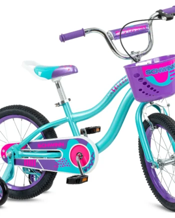 Schwinn Breeze 16 Inch Girls Kids Bike with Basket and Training Wheels, Ages 3-7, Teal and Purple