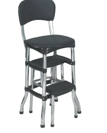 COSCO Stylaire Retro Chair + Step Stool with sliding steps, Black